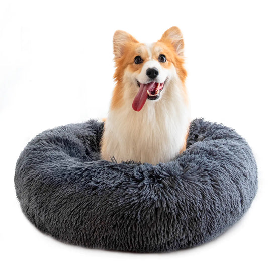 Round Plush Dog Bed for Small Dogs and Puppies